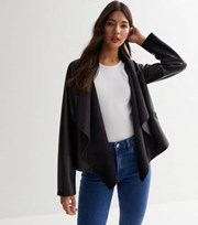 New Look Black Leather-Look Zip Waterfall Jacket